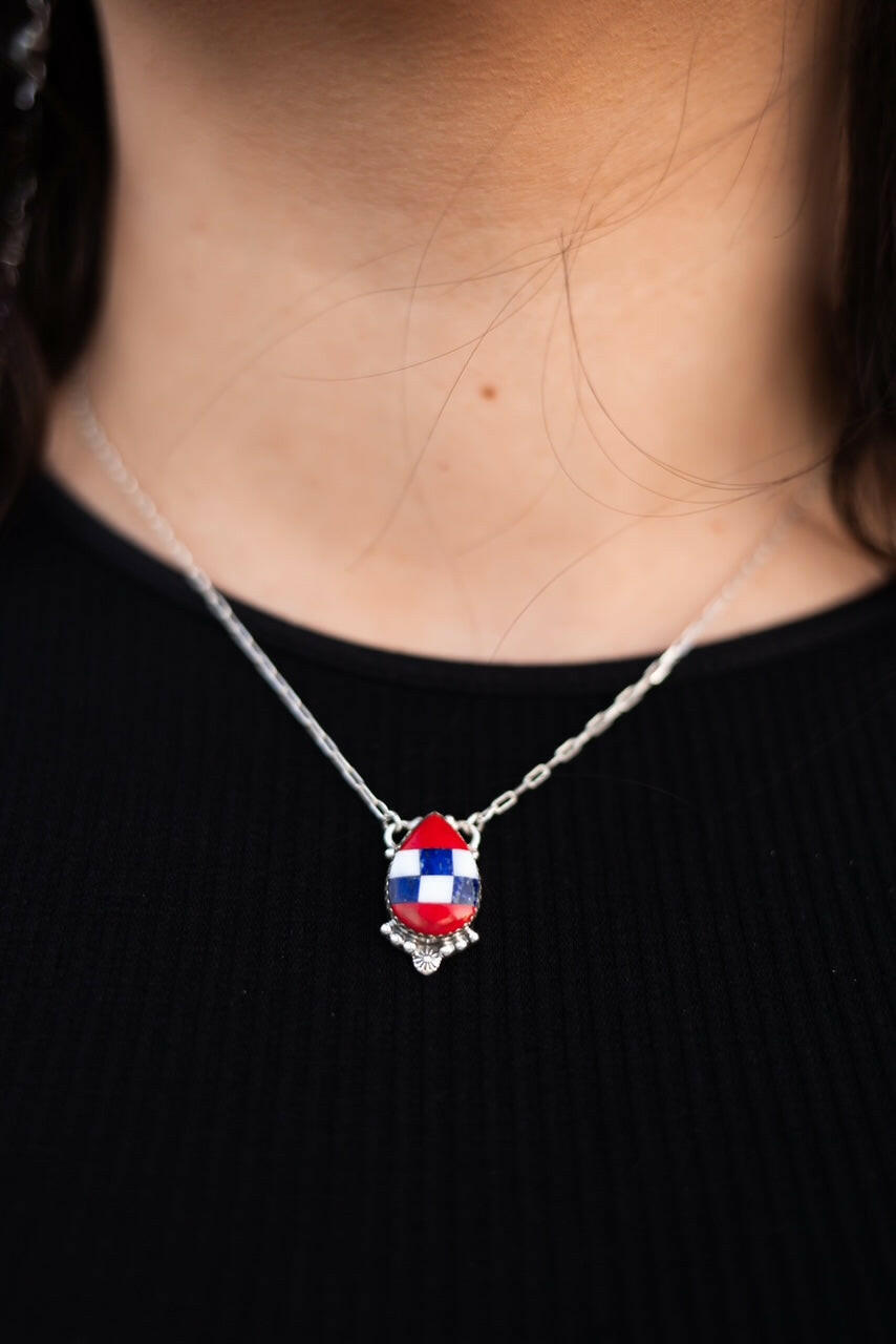 Checkered and Stripes Pear Drop Necklace-Necklaces-Krush Kandy, Women's Online Fashion Boutique Located in Phoenix, Arizona (Scottsdale Area)