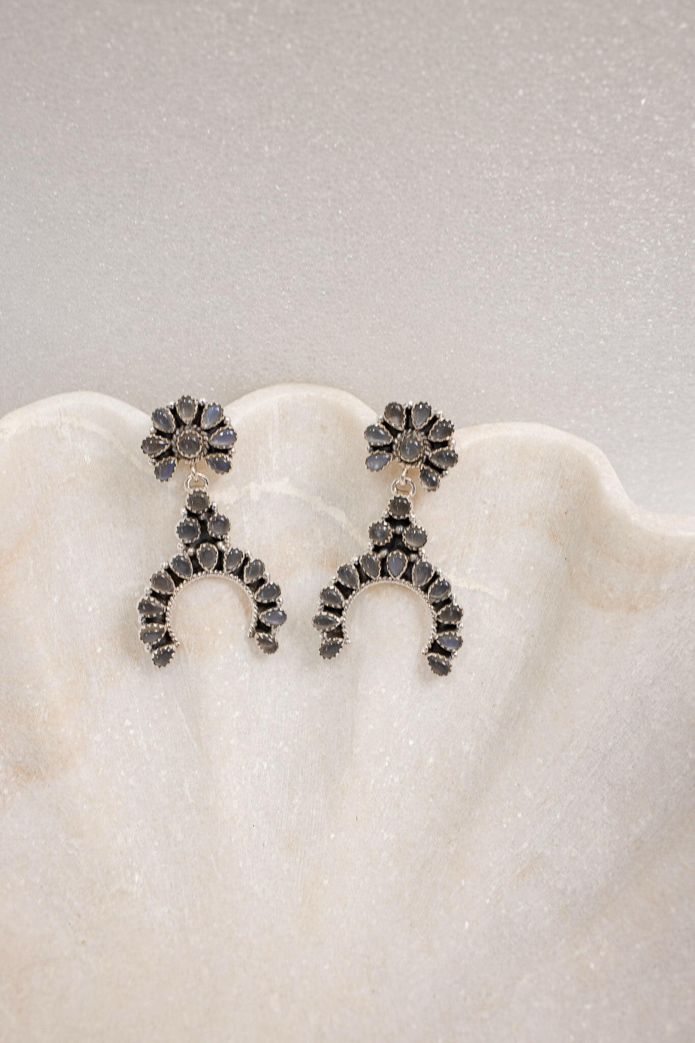 Sterling Silver & Stone Crowned Horseshoe Earrings-Drop Earrings-Krush Kandy, Women's Online Fashion Boutique Located in Phoenix, Arizona (Scottsdale Area)
