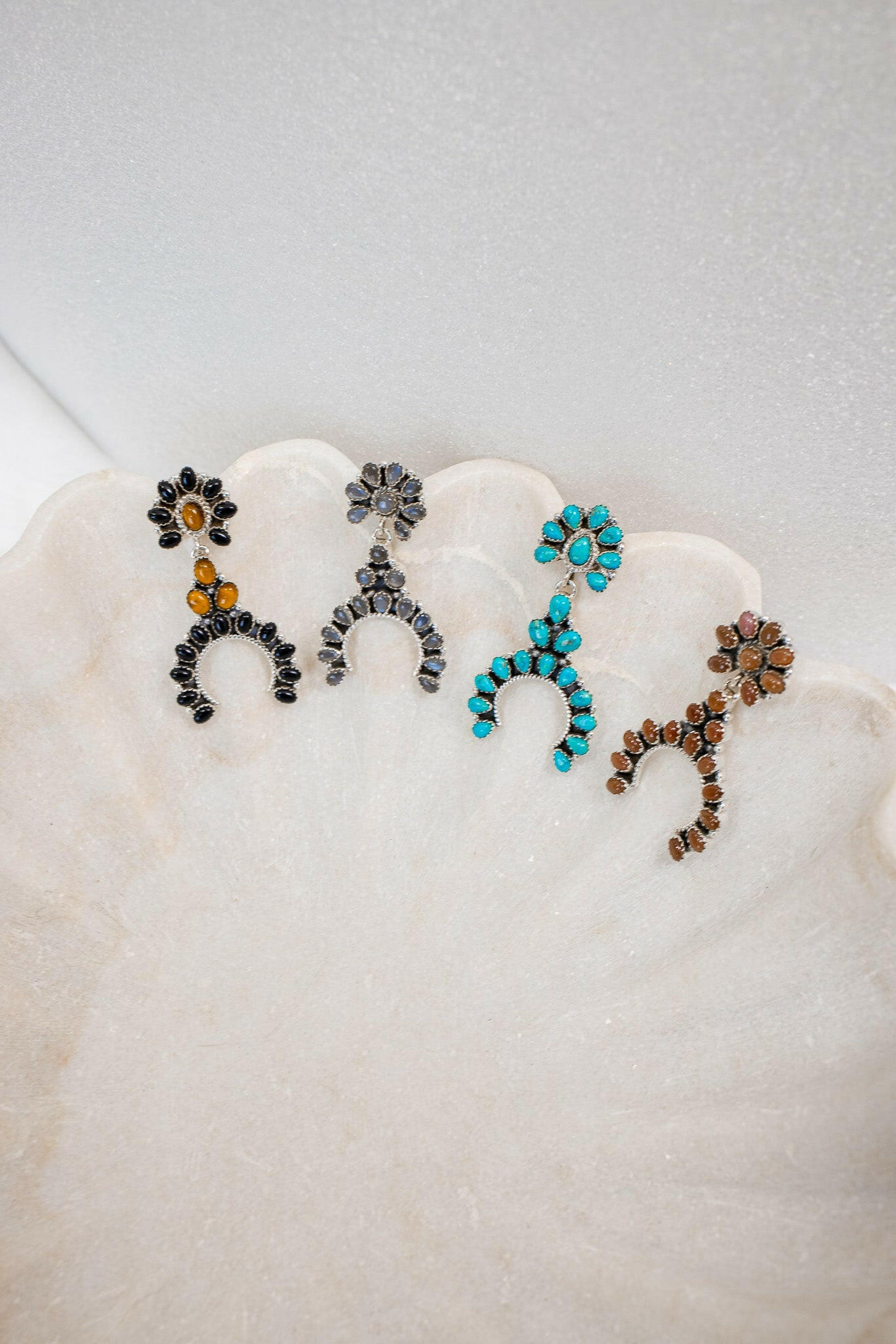 Sterling Silver & Stone Crowned Horseshoe Earrings-Drop Earrings-Krush Kandy, Women's Online Fashion Boutique Located in Phoenix, Arizona (Scottsdale Area)