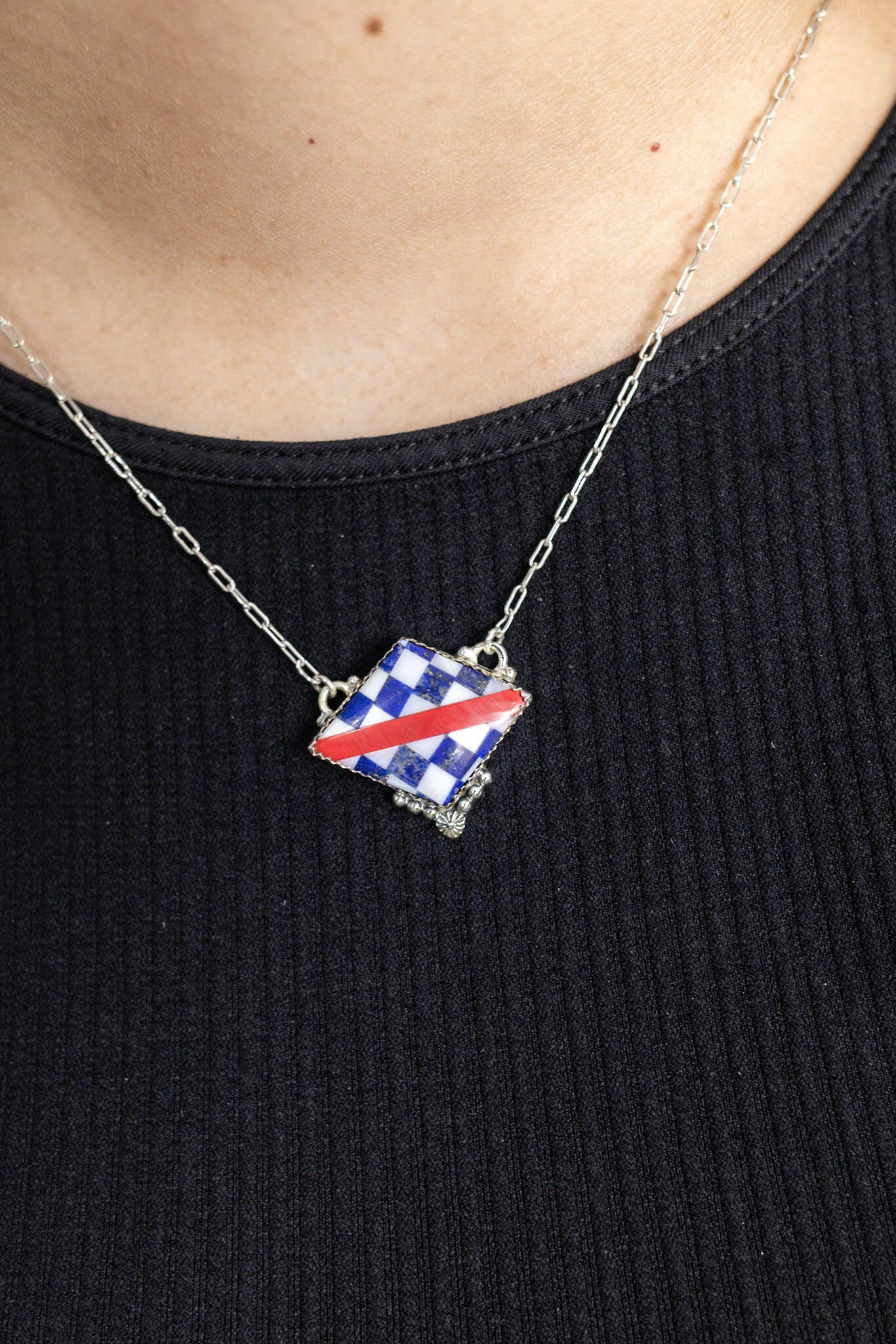 Freedom Stripes and Checkered Statement Necklace-Necklaces-Krush Kandy, Women's Online Fashion Boutique Located in Phoenix, Arizona (Scottsdale Area)