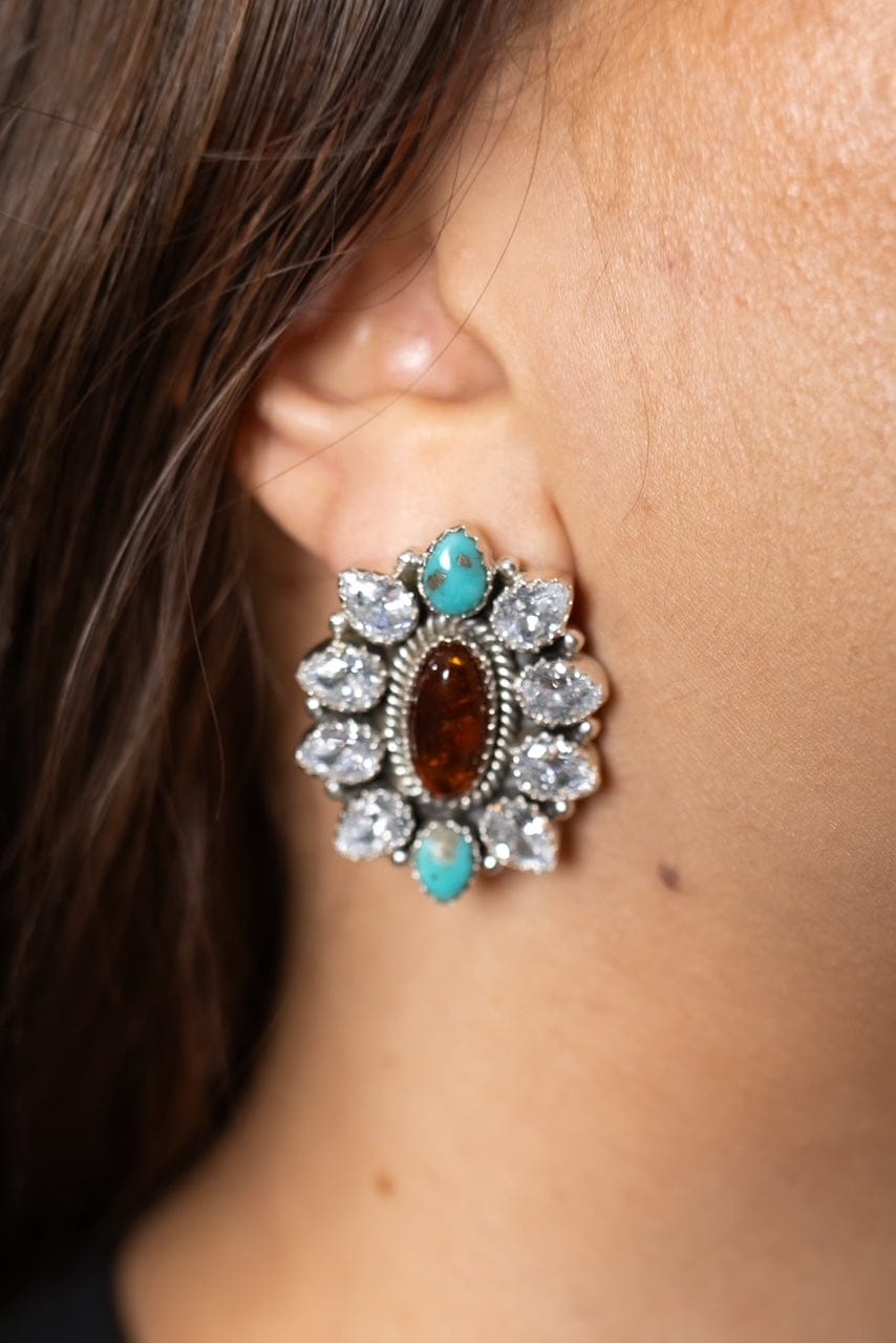 Ambers Turquoise & Crystal Stud Earrings-Stud Earrings-Krush Kandy, Women's Online Fashion Boutique Located in Phoenix, Arizona (Scottsdale Area)