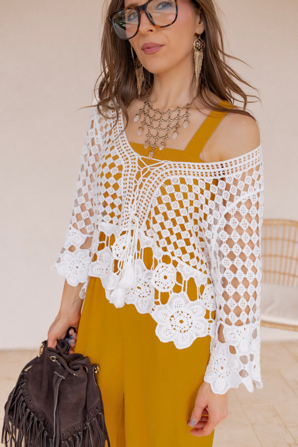 Boho Breeze Crochet Lace Cover-Up Top