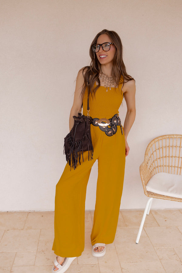 Sweet Sunshine Smocked Sleeveless Wide Leg Jumpsuit