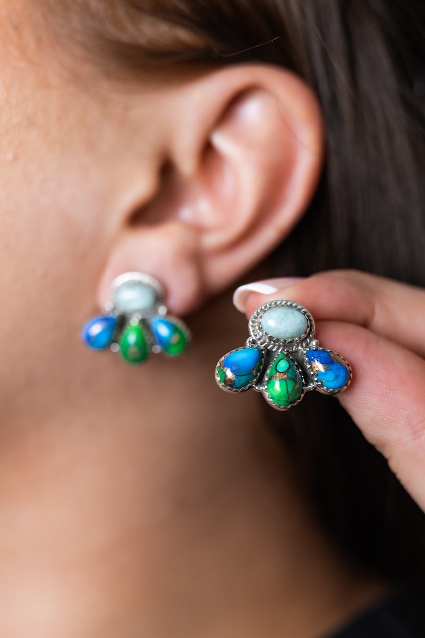 Dainty Peacock Dahlia Studs-Earrings-Krush Kandy, Women's Online Fashion Boutique Located in Phoenix, Arizona (Scottsdale Area)