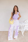 Relaxed Fit Lace Pants with Stitch Detail and Floral Pattern