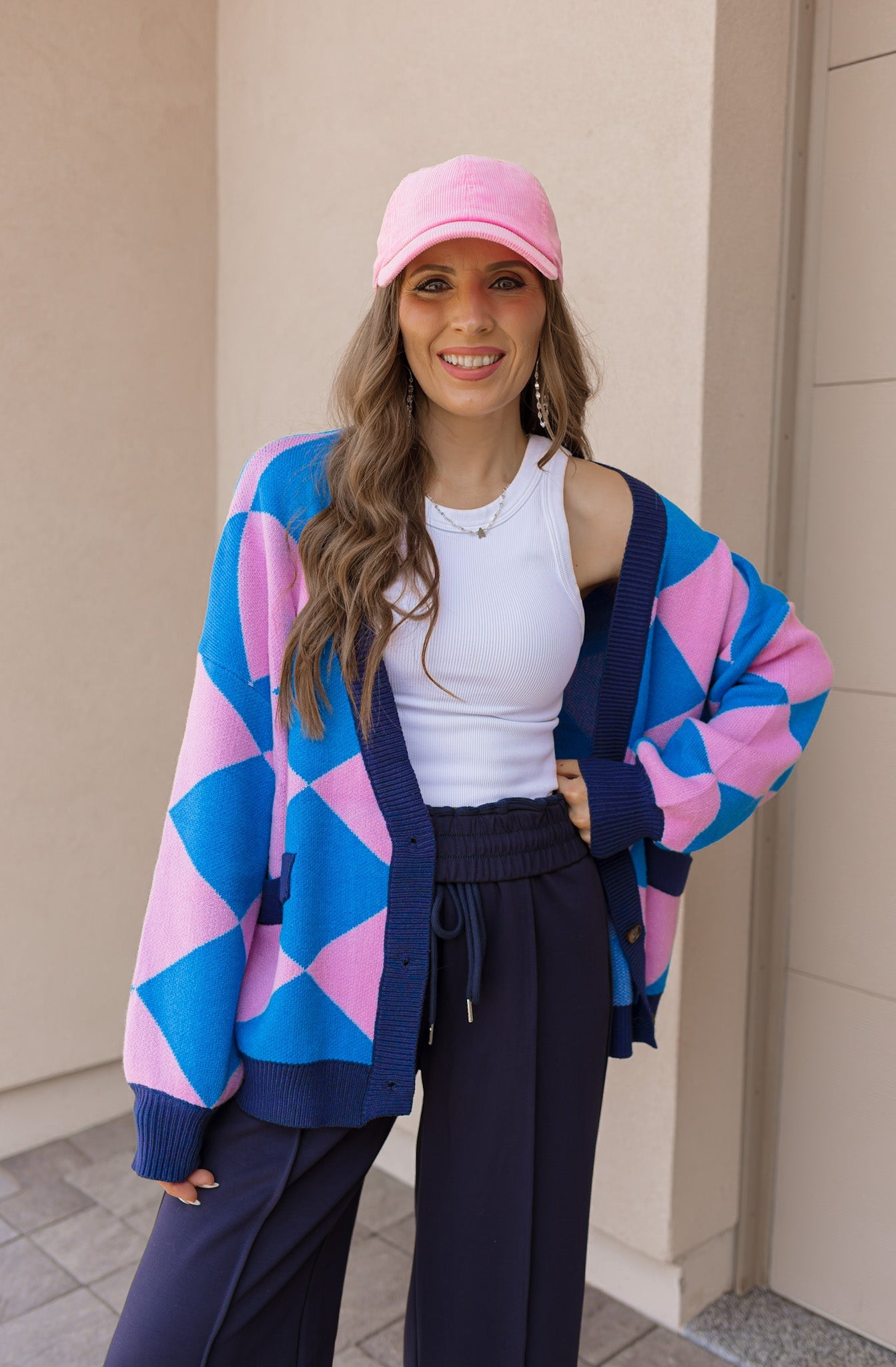 LUXE Diamond Checkered Oversized Cardigan-Sweaters-Krush Kandy, Women's Online Fashion Boutique Located in Phoenix, Arizona (Scottsdale Area)