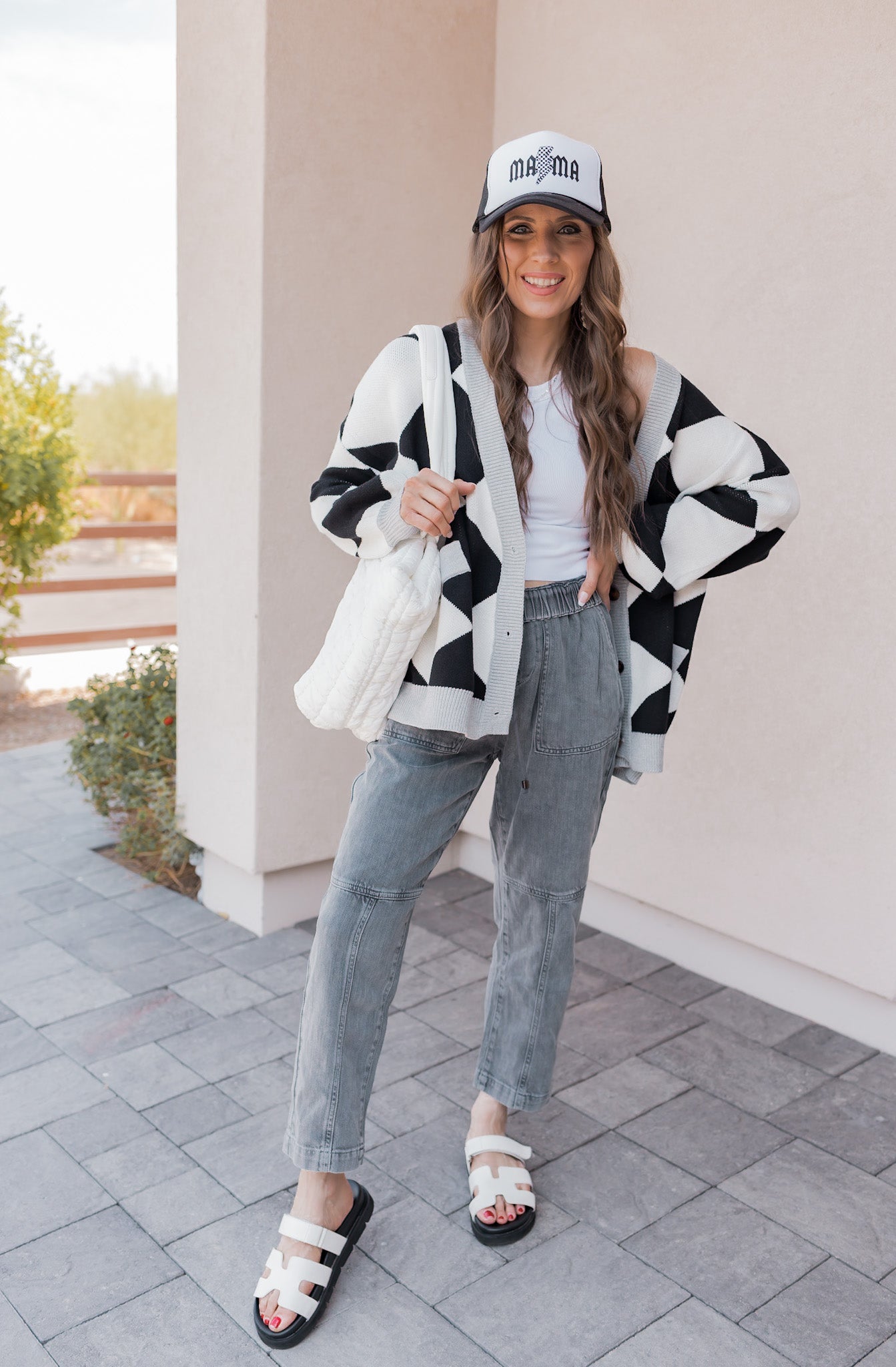 LUXE Diamond Checkered Oversized Cardigan-Sweaters-Krush Kandy, Women's Online Fashion Boutique Located in Phoenix, Arizona (Scottsdale Area)