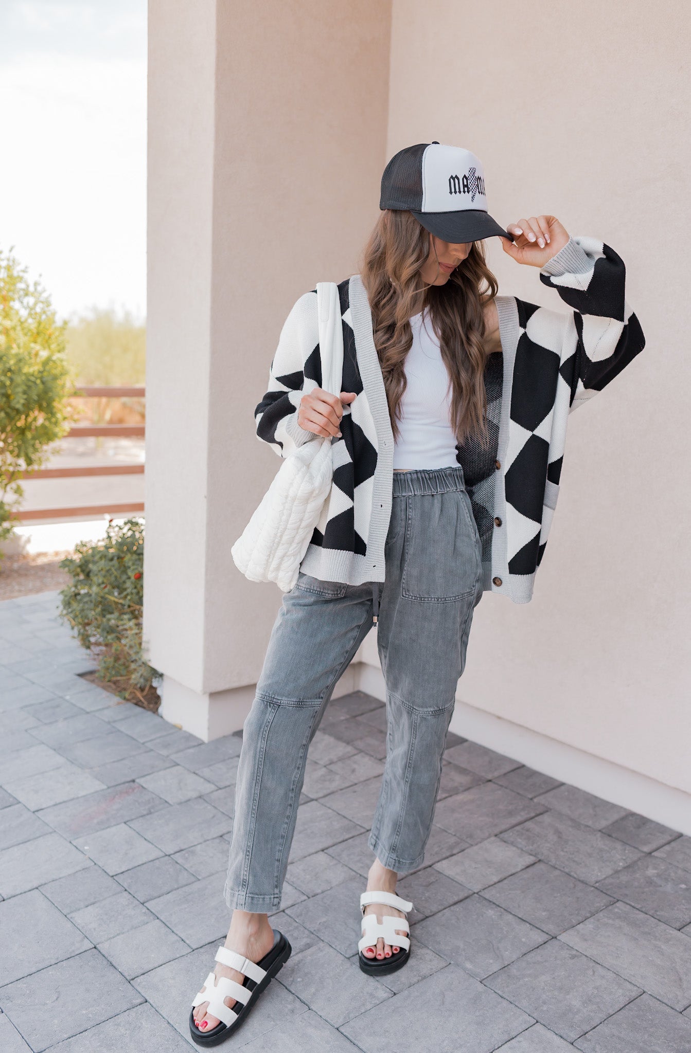 LUXE Diamond Checkered Oversized Cardigan-Sweaters-Krush Kandy, Women's Online Fashion Boutique Located in Phoenix, Arizona (Scottsdale Area)