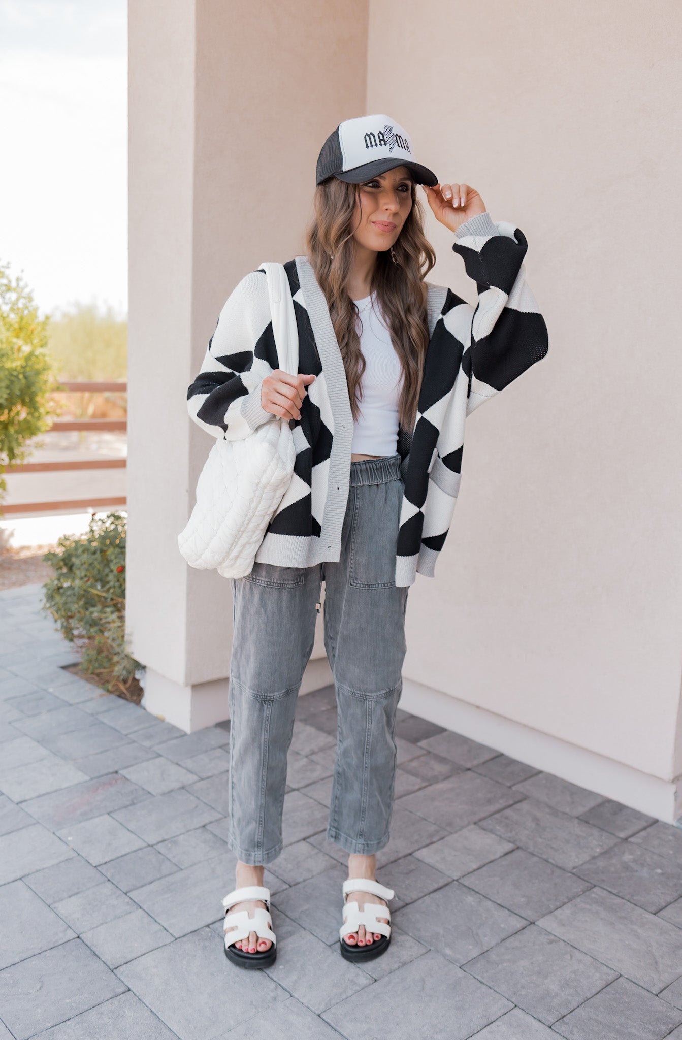 LUXE Diamond Checkered Oversized Cardigan-Sweaters-Krush Kandy, Women's Online Fashion Boutique Located in Phoenix, Arizona (Scottsdale Area)