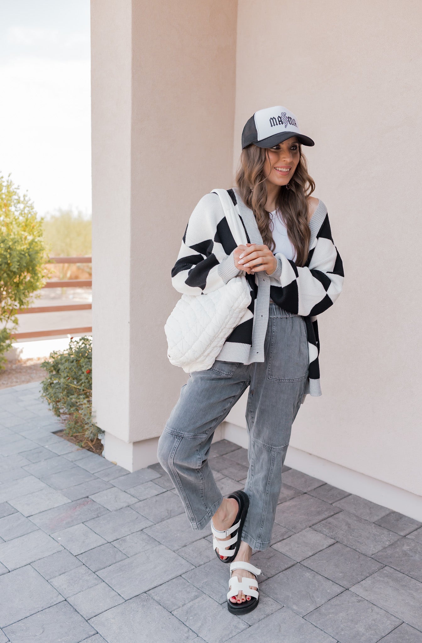 LUXE Diamond Checkered Oversized Cardigan-Sweaters-Krush Kandy, Women's Online Fashion Boutique Located in Phoenix, Arizona (Scottsdale Area)