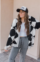 LUXE Diamond Checkered Oversized Cardigan-Sweaters-Krush Kandy, Women's Online Fashion Boutique Located in Phoenix, Arizona (Scottsdale Area)