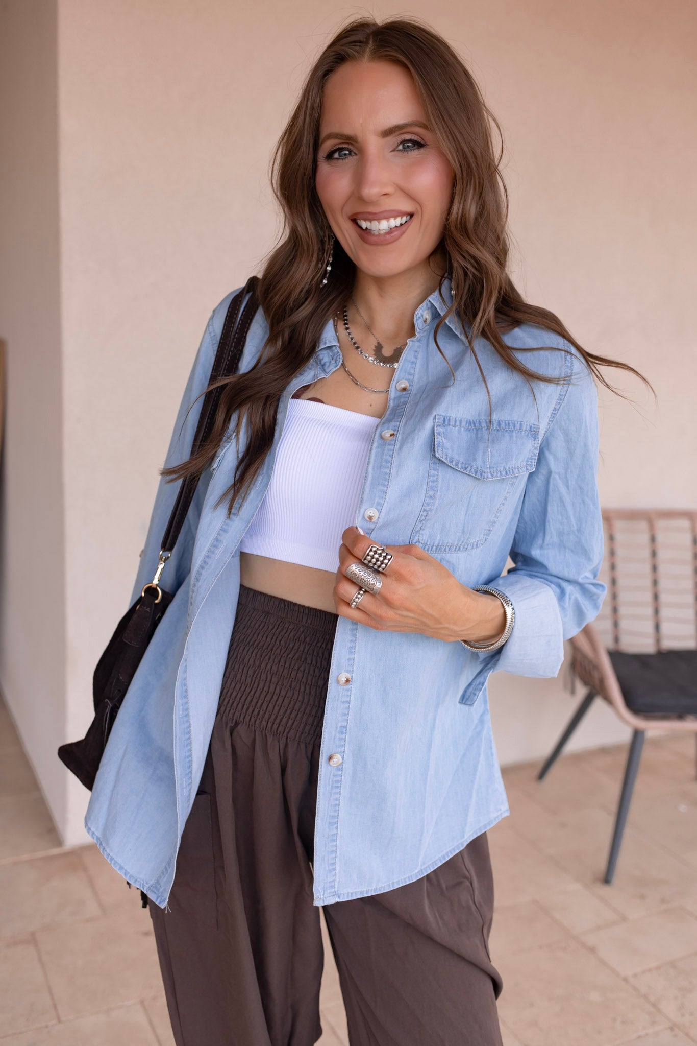 Women’s Casual Button-Up Denim Shirt