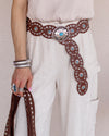 Western Turquoise Concho Disc Leather Belt