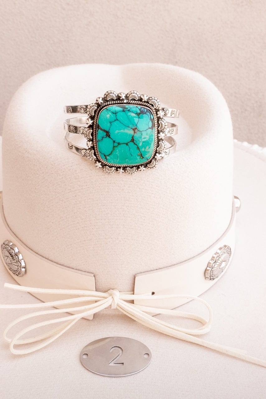 Western Fairytale Turquoise Slab Stamped Cuffs-Bracelets-Krush Kandy, Women's Online Fashion Boutique Located in Phoenix, Arizona (Scottsdale Area)