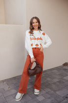 Pumpkin Embroidery Long Sleeve Sweater-Sweaters-Krush Kandy, Women's Online Fashion Boutique Located in Phoenix, Arizona (Scottsdale Area)