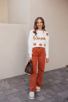 Pumpkin Embroidery Long Sleeve Sweater-Sweaters-Krush Kandy, Women's Online Fashion Boutique Located in Phoenix, Arizona (Scottsdale Area)