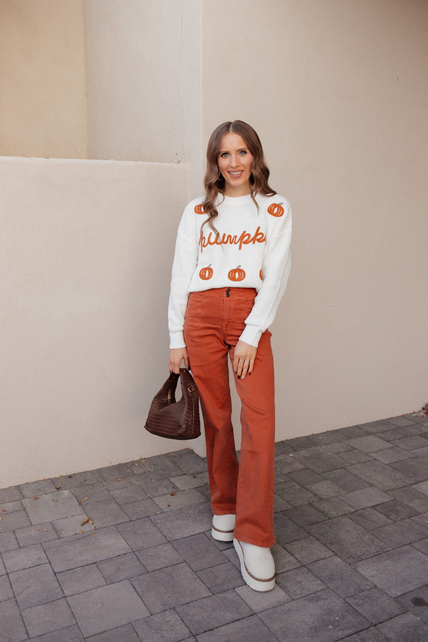 Pumpkin Embroidery Long Sleeve Sweater-Sweaters-Krush Kandy, Women's Online Fashion Boutique Located in Phoenix, Arizona (Scottsdale Area)