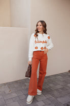 Pumpkin Embroidery Long Sleeve Sweater-Sweaters-Krush Kandy, Women's Online Fashion Boutique Located in Phoenix, Arizona (Scottsdale Area)