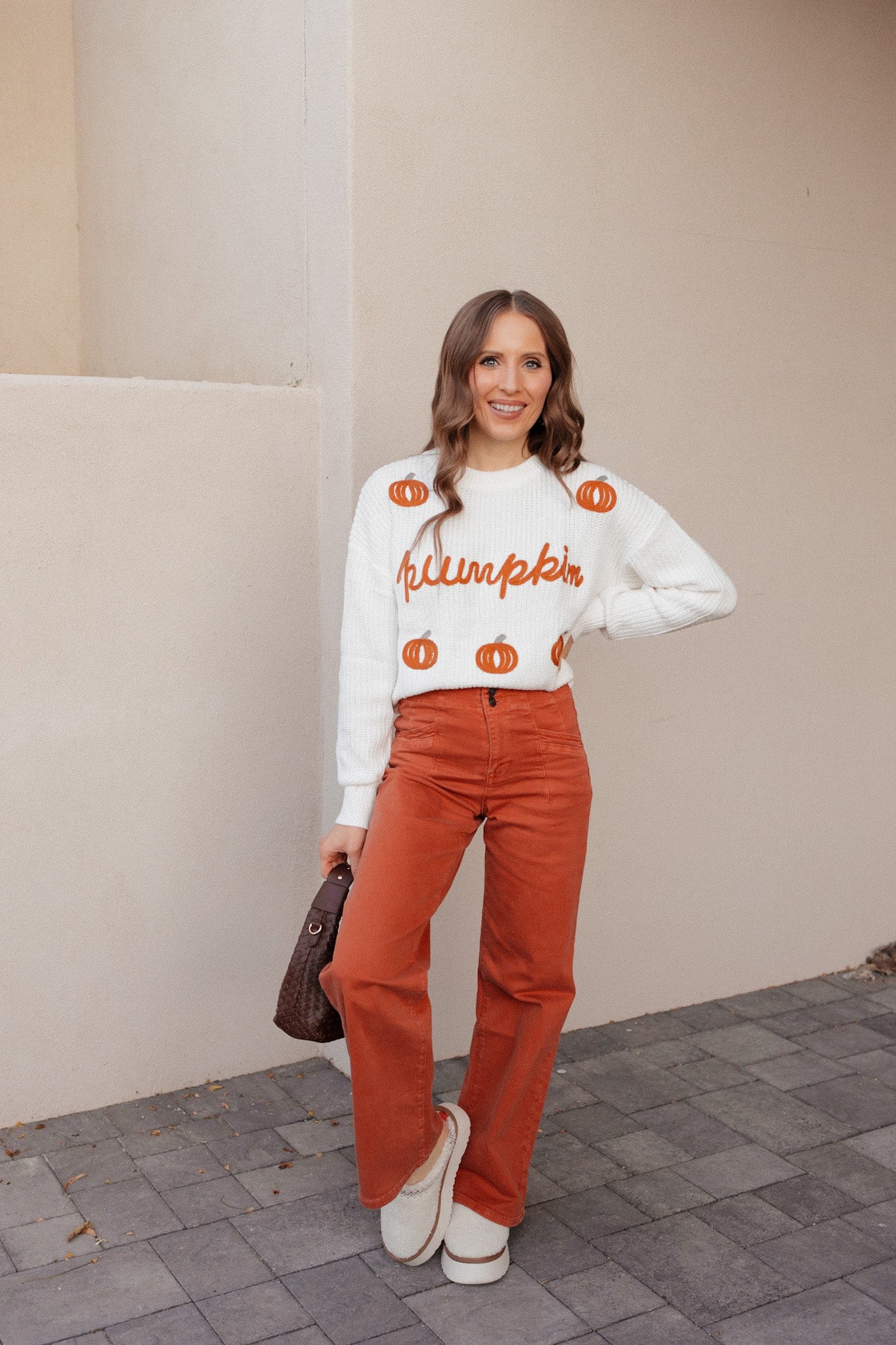 Pumpkin Embroidery Long Sleeve Sweater-Sweaters-Krush Kandy, Women's Online Fashion Boutique Located in Phoenix, Arizona (Scottsdale Area)