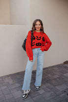 Pumpkin Pattern Round Neck Sweater-Sweaters-Krush Kandy, Women's Online Fashion Boutique Located in Phoenix, Arizona (Scottsdale Area)