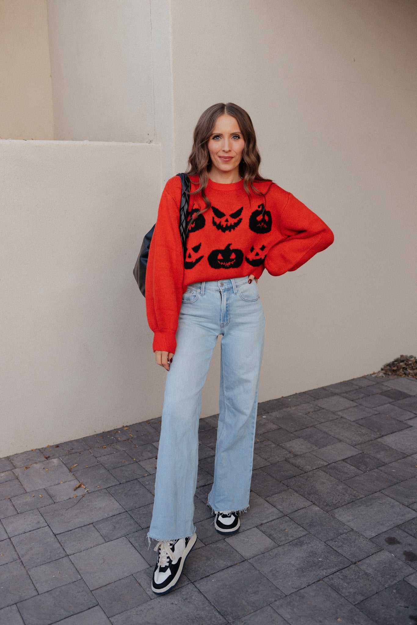 Pumpkin Pattern Round Neck Sweater-Sweaters-Krush Kandy, Women's Online Fashion Boutique Located in Phoenix, Arizona (Scottsdale Area)