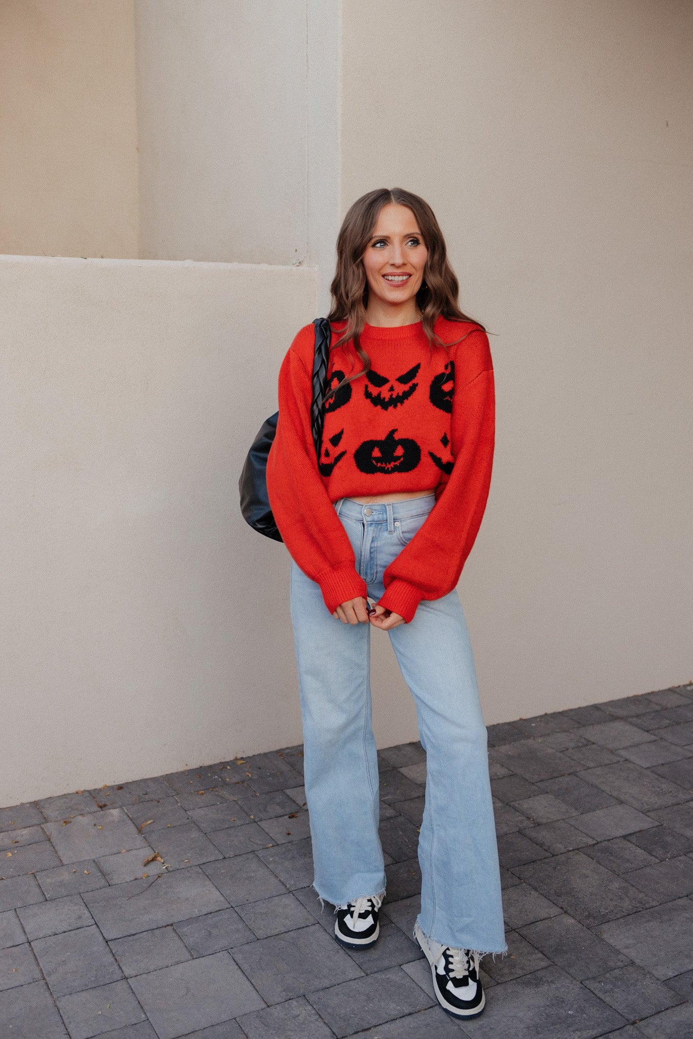 Pumpkin Pattern Round Neck Sweater-Sweaters-Krush Kandy, Women's Online Fashion Boutique Located in Phoenix, Arizona (Scottsdale Area)