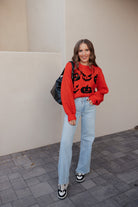 Pumpkin Pattern Round Neck Sweater-Sweaters-Krush Kandy, Women's Online Fashion Boutique Located in Phoenix, Arizona (Scottsdale Area)