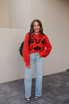 Pumpkin Pattern Round Neck Sweater-Sweaters-Krush Kandy, Women's Online Fashion Boutique Located in Phoenix, Arizona (Scottsdale Area)