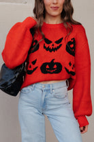 Pumpkin Pattern Round Neck Sweater-Sweaters-Krush Kandy, Women's Online Fashion Boutique Located in Phoenix, Arizona (Scottsdale Area)