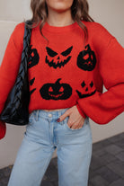 Pumpkin Pattern Round Neck Sweater-Sweaters-Krush Kandy, Women's Online Fashion Boutique Located in Phoenix, Arizona (Scottsdale Area)