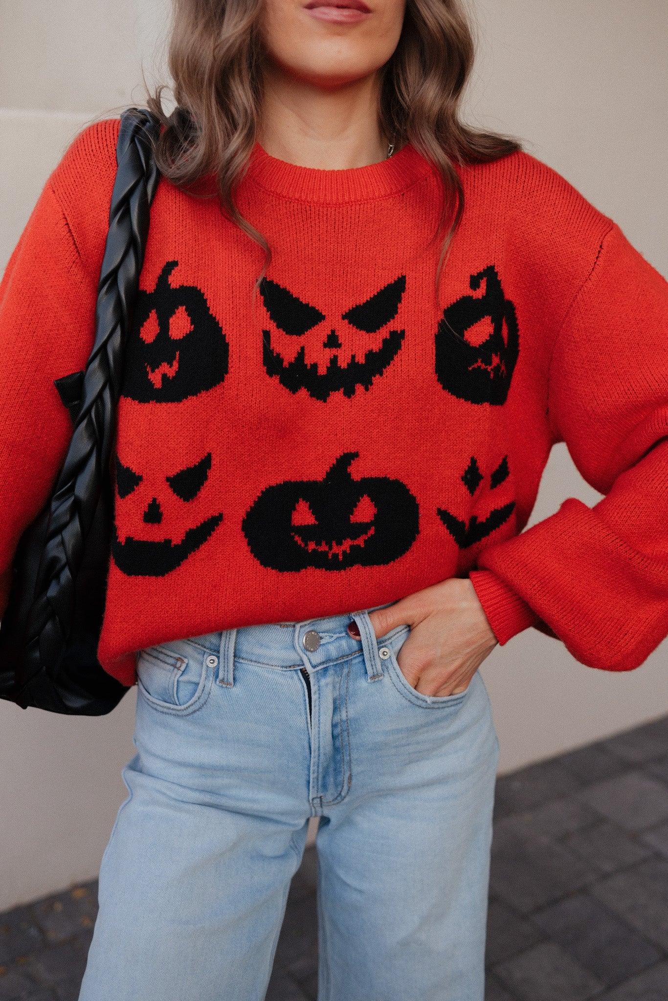 Pumpkin Pattern Round Neck Sweater-Sweaters-Krush Kandy, Women's Online Fashion Boutique Located in Phoenix, Arizona (Scottsdale Area)