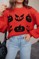 Pumpkin Pattern Round Neck Sweater-Sweaters-Krush Kandy, Women's Online Fashion Boutique Located in Phoenix, Arizona (Scottsdale Area)