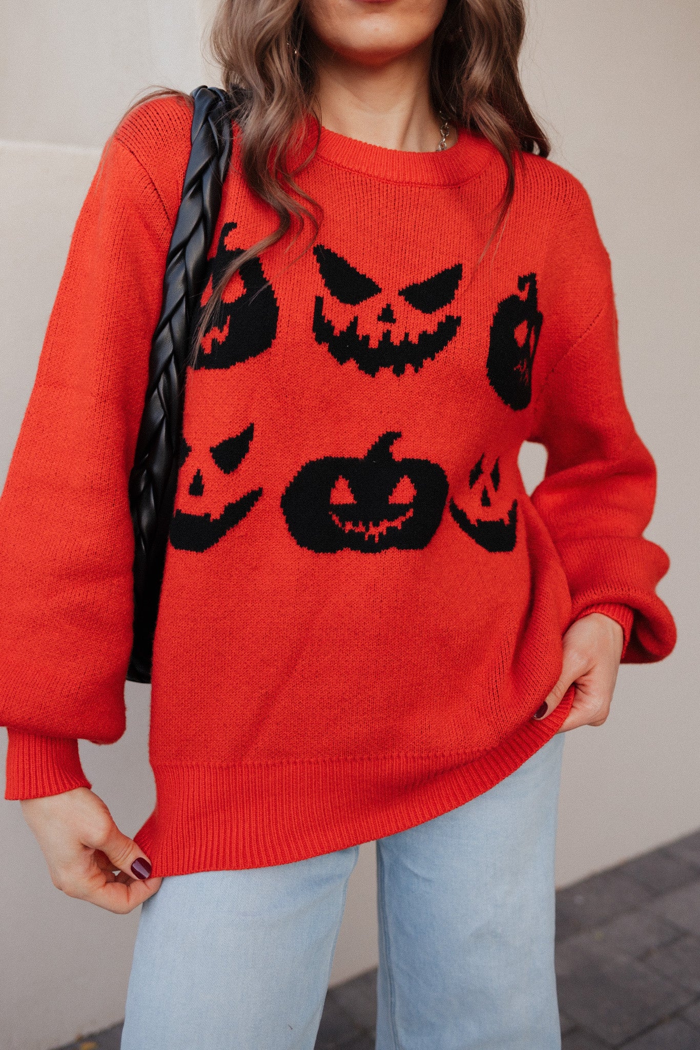 Pumpkin Pattern Round Neck Sweater-Sweaters-Krush Kandy, Women's Online Fashion Boutique Located in Phoenix, Arizona (Scottsdale Area)