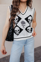 Skull Contrast V-Neck Sweater Vest-Tops-Krush Kandy, Women's Online Fashion Boutique Located in Phoenix, Arizona (Scottsdale Area)