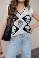 Skull Contrast V-Neck Sweater Vest-Tops-Krush Kandy, Women's Online Fashion Boutique Located in Phoenix, Arizona (Scottsdale Area)