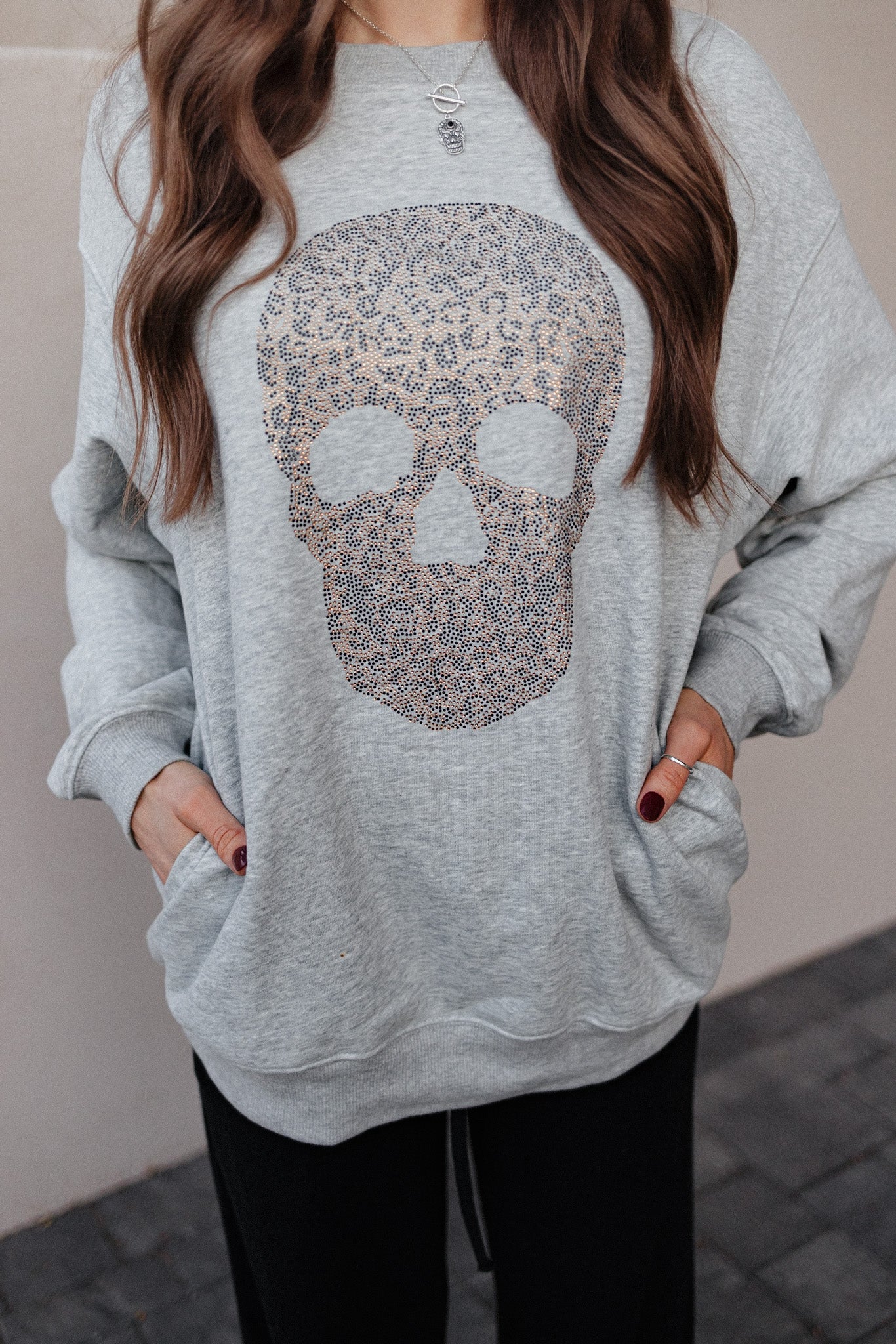 Skull Cashmere Leopard 100% Cashmere Soft Crewneck Pullover Top Casual hotsell Chic S