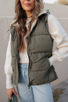 Olive You Hooded Puffer Vest-Vests-Krush Kandy, Women's Online Fashion Boutique Located in Phoenix, Arizona (Scottsdale Area)