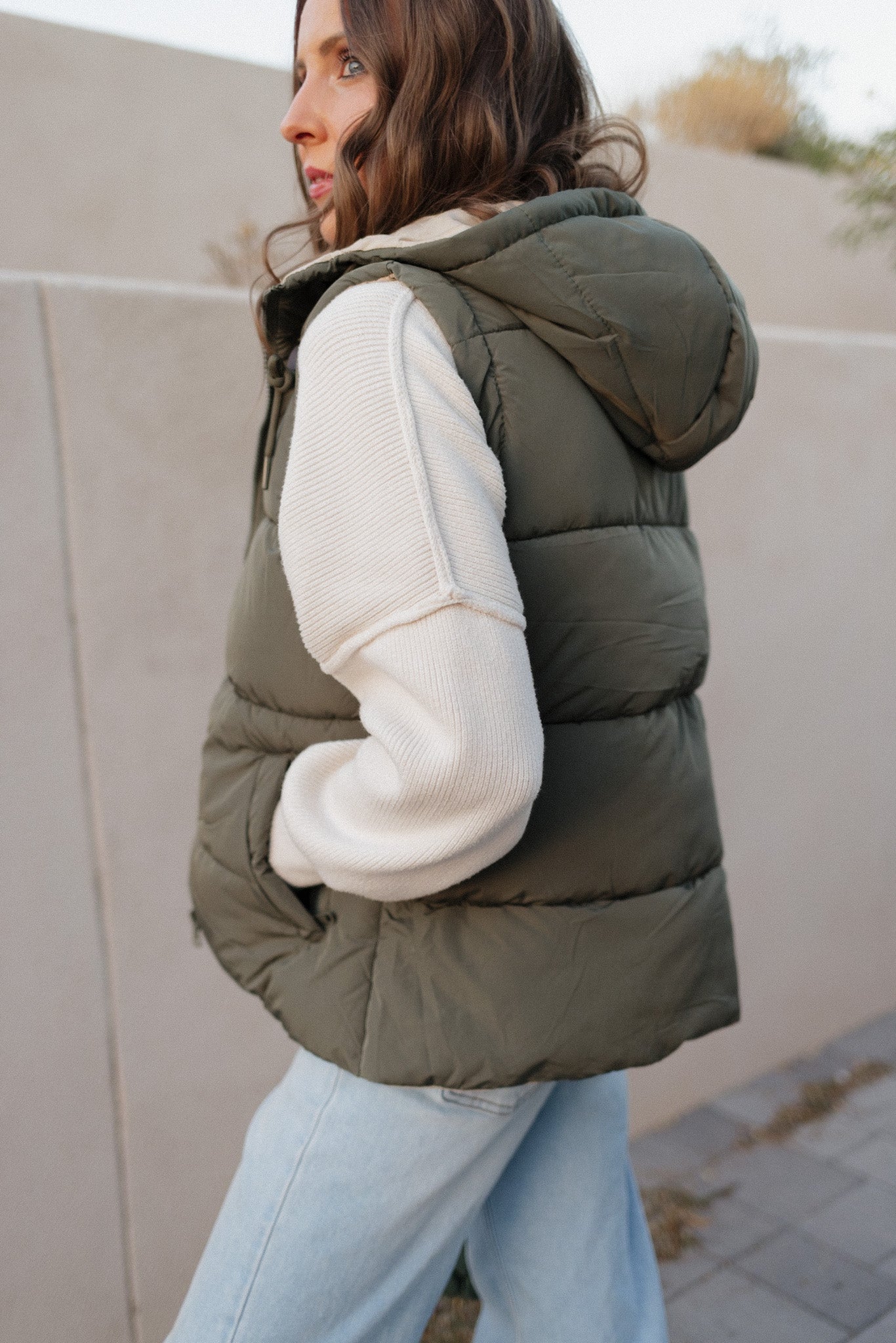 Olive You Hooded Puffer Vest-Vests-Krush Kandy, Women's Online Fashion Boutique Located in Phoenix, Arizona (Scottsdale Area)