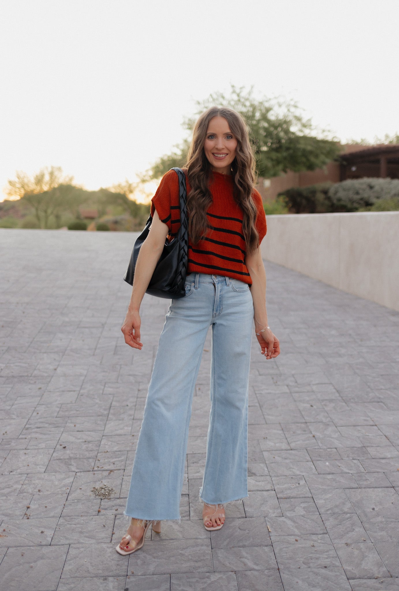 Between the Lines Striped Mock Neck Short Sleeve Sweater-Tops-Krush Kandy, Women's Online Fashion Boutique Located in Phoenix, Arizona (Scottsdale Area)