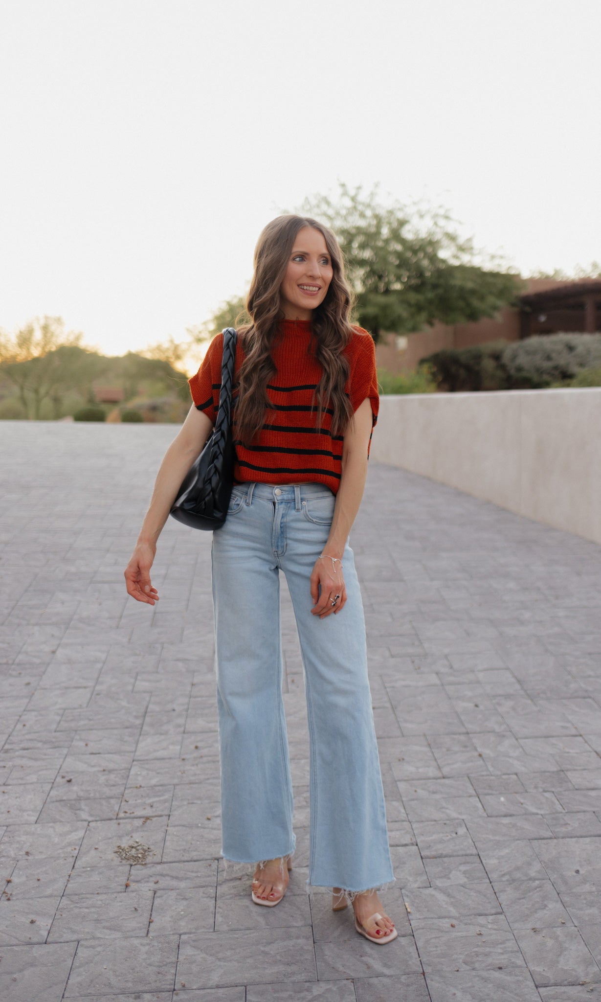 Between the Lines Striped Mock Neck Short Sleeve Sweater-Tops-Krush Kandy, Women's Online Fashion Boutique Located in Phoenix, Arizona (Scottsdale Area)