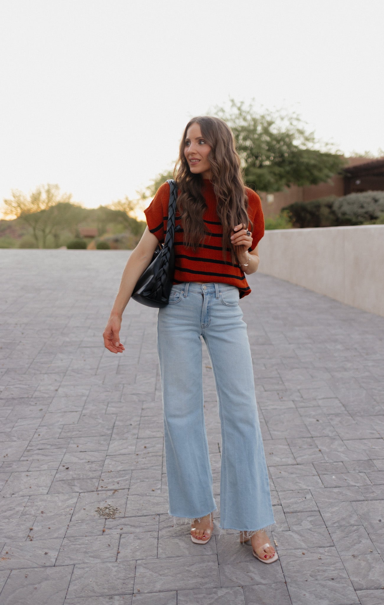 Between the Lines Striped Mock Neck Short Sleeve Sweater-Tops-Krush Kandy, Women's Online Fashion Boutique Located in Phoenix, Arizona (Scottsdale Area)