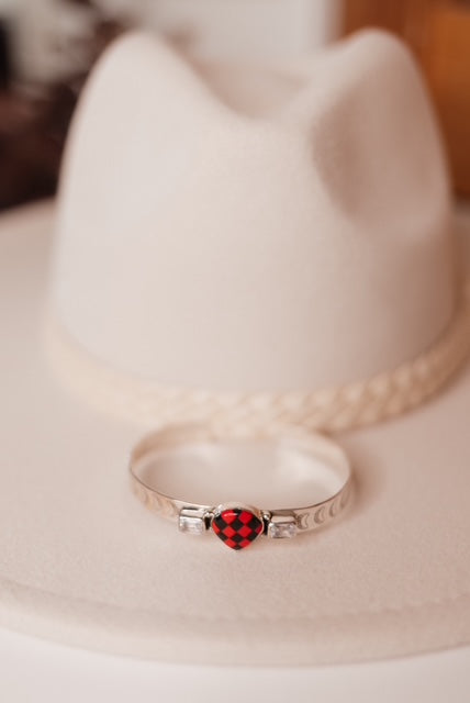 Red Checkered Teardrop & White CZ Cuff-Bracelets-Krush Kandy, Women's Online Fashion Boutique Located in Phoenix, Arizona (Scottsdale Area)