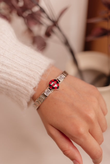 Red Checkered Teardrop & White CZ Cuff-Bracelets-Krush Kandy, Women's Online Fashion Boutique Located in Phoenix, Arizona (Scottsdale Area)