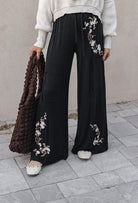 Embroidered Floral Casual Knit Pants-Pants-Krush Kandy, Women's Online Fashion Boutique Located in Phoenix, Arizona (Scottsdale Area)