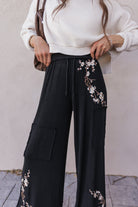 Embroidered Floral Casual Knit Pants-Pants-Krush Kandy, Women's Online Fashion Boutique Located in Phoenix, Arizona (Scottsdale Area)