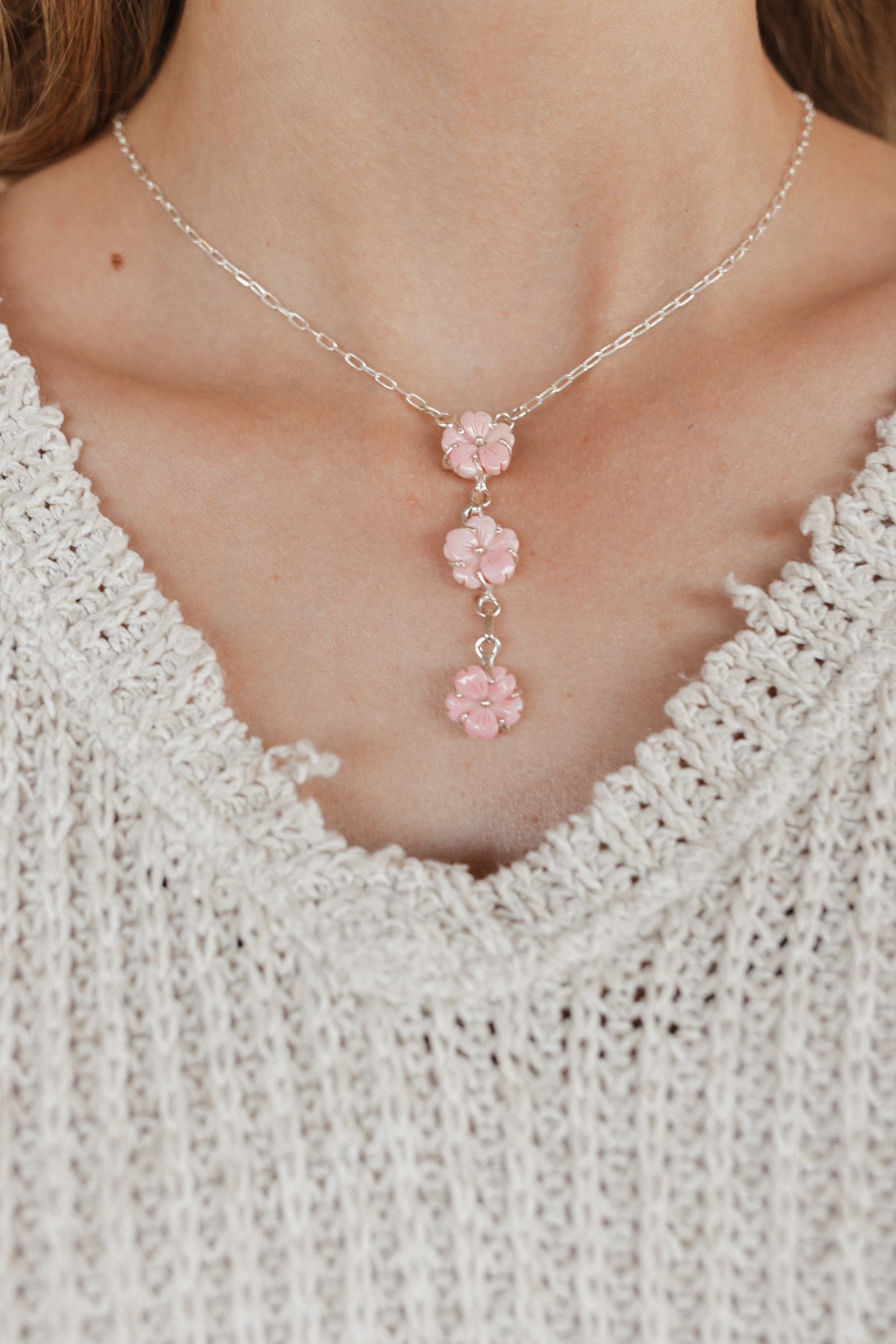 Pink Conch Flower Drop Necklace-Necklaces-Krush Kandy, Women's Online Fashion Boutique Located in Phoenix, Arizona (Scottsdale Area)