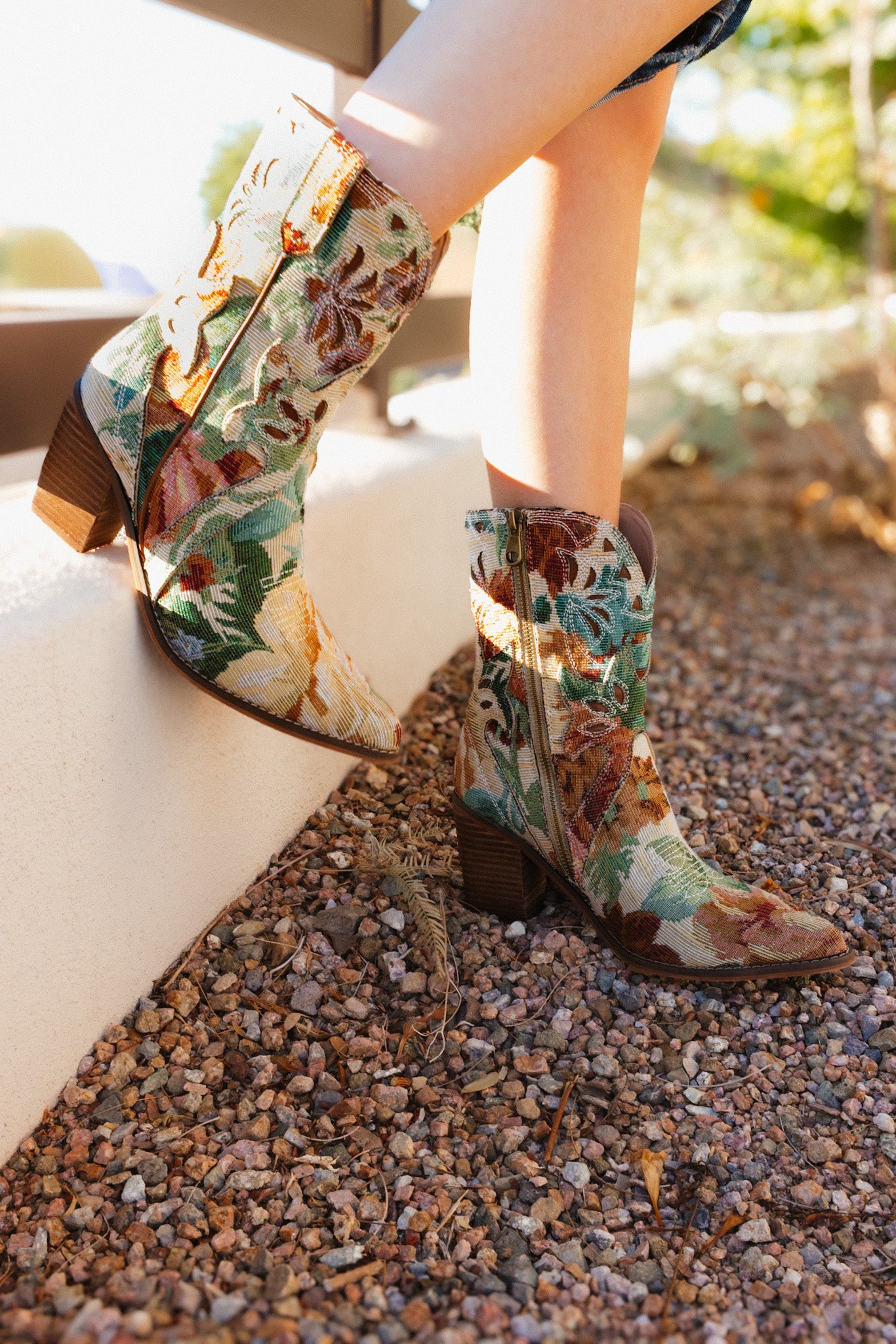 Floral Tapestry Western Bootie-Boots-Krush Kandy, Women's Online Fashion Boutique Located in Phoenix, Arizona (Scottsdale Area)