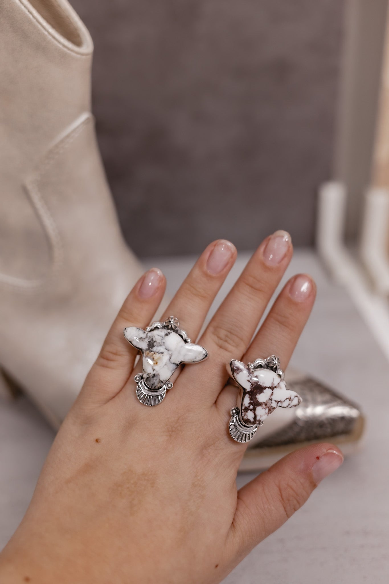 Sterling Concho Cow Slab Stone Ring-Rings-Krush Kandy, Women's Online Fashion Boutique Located in Phoenix, Arizona (Scottsdale Area)