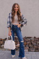 Mandy Plaid Collared Neck Long Sleeve Shirt-Long Sleeve Tops-Krush Kandy, Women's Online Fashion Boutique Located in Phoenix, Arizona (Scottsdale Area)