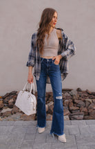 Mandy Plaid Collared Neck Long Sleeve Shirt-Long Sleeve Tops-Krush Kandy, Women's Online Fashion Boutique Located in Phoenix, Arizona (Scottsdale Area)